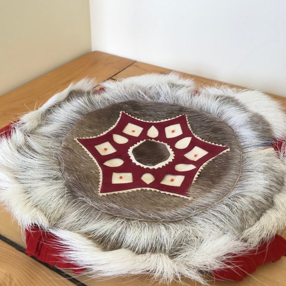 Leather & Fur Folk Art Mandala Wall Hanging Vintage Made in Russia - Picture 3 of 5
